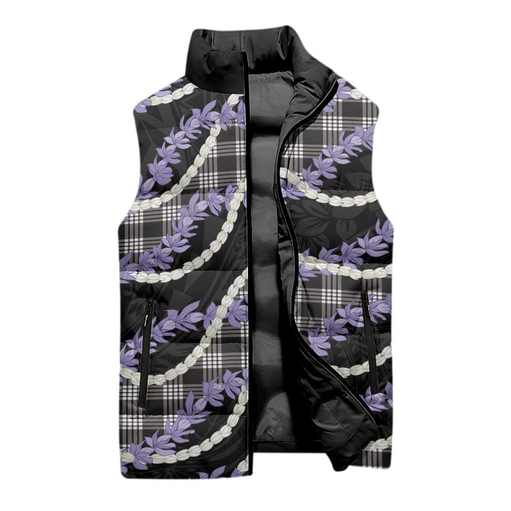 Black Hawaii Palaka Honohono Pikake Sleeveless Puffer Jacket Hawaiian Orchid Lei Polynesian Pattern LT14 - Polynesian Pride