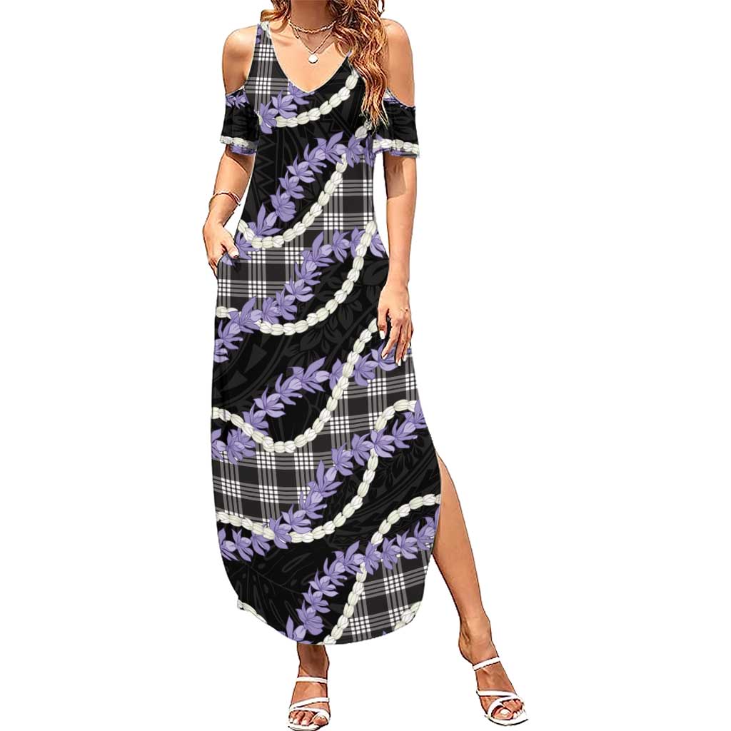 Black Hawaii Palaka Honohono Pikake Summer Maxi Dress Hawaiian Orchid Lei Polynesian Pattern - Polynesian Pride
