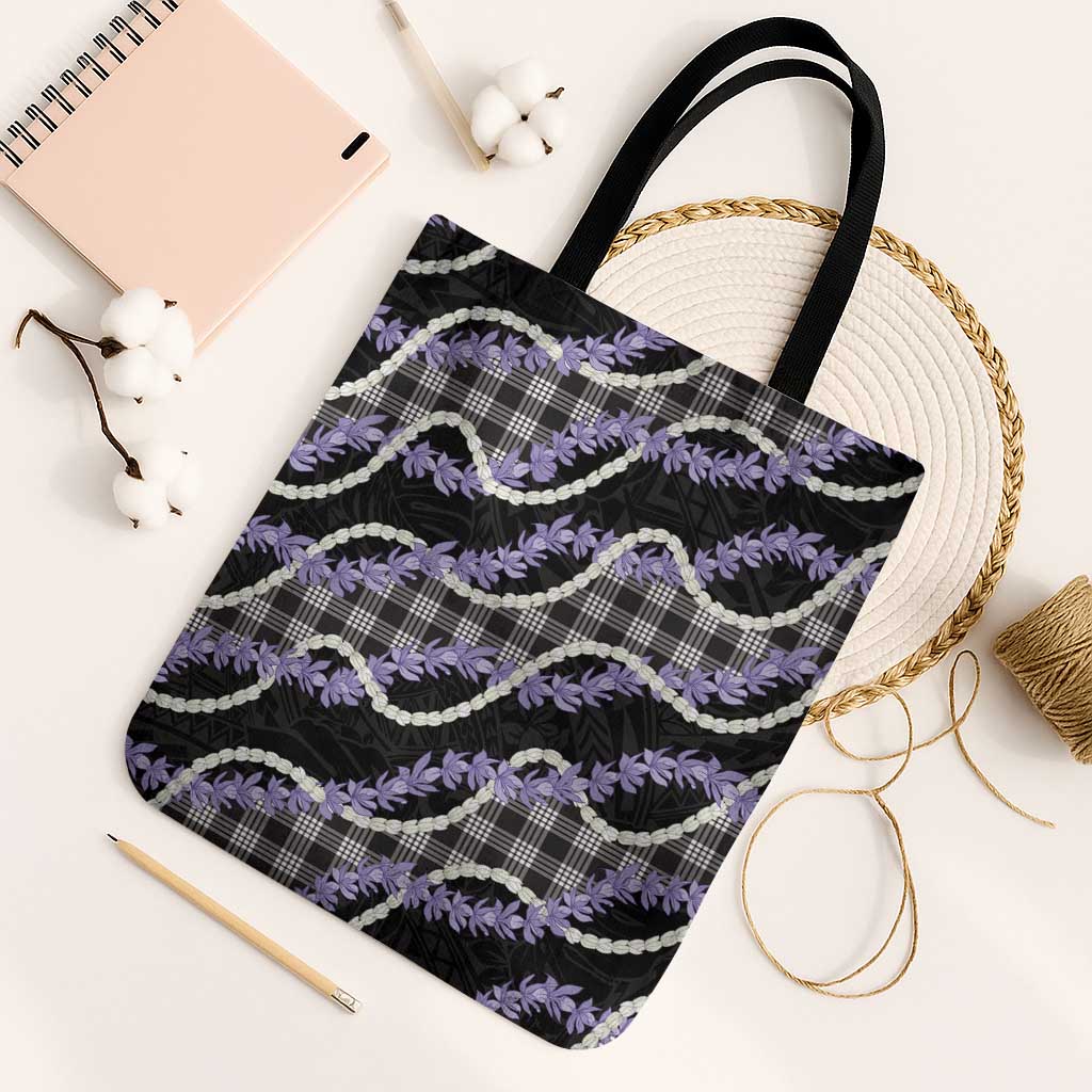 Black Hawaii Palaka Honohono Pikake Tote Bag Hawaiian Orchid Lei Polynesian Pattern - Polynesian Pride