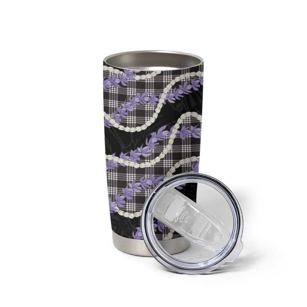 Black Hawaii Palaka Honohono Pikake Tumbler Cup Hawaiian Orchid Lei Polynesian Pattern - Polynesian Pride