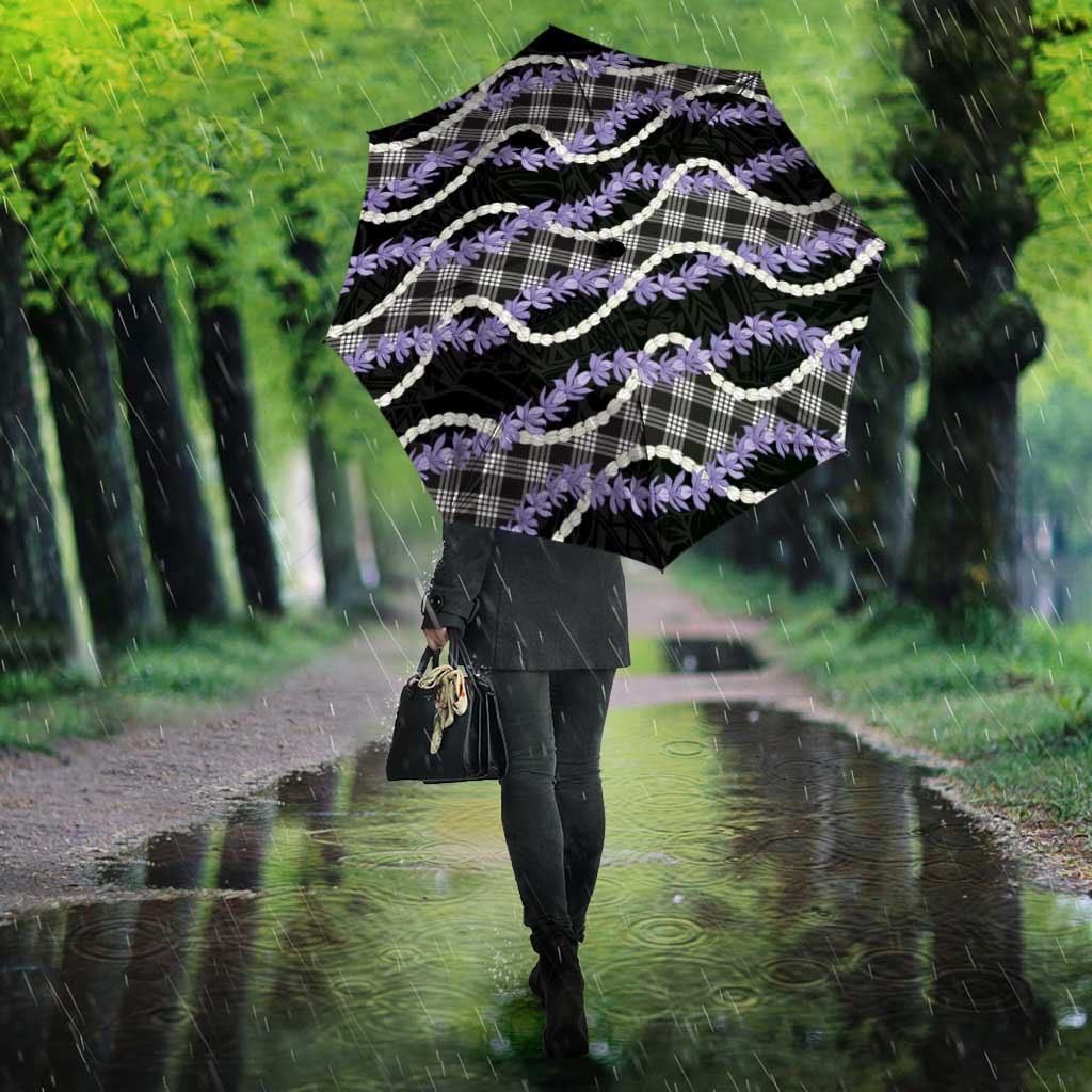 Black Hawaii Palaka Honohono Pikake Umbrella Hawaiian Orchid Lei Polynesian Pattern - Polynesian Pride