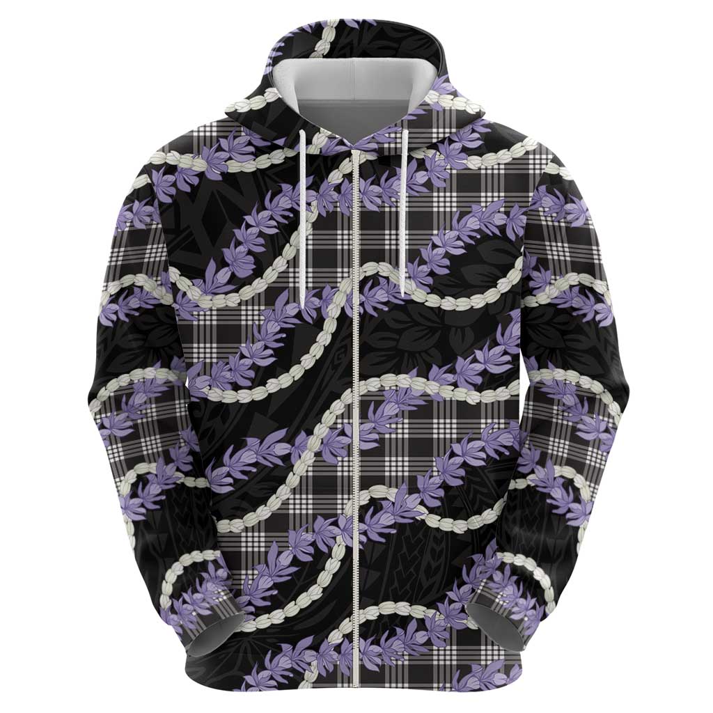 Black Hawaii Palaka Honohono Pikake Zip Hoodie Hawaiian Orchid Lei Polynesian Pattern - Polynesian Pride