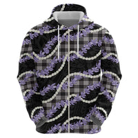 Black Hawaii Palaka Honohono Pikake Zip Hoodie Hawaiian Orchid Lei Polynesian Pattern - Polynesian Pride