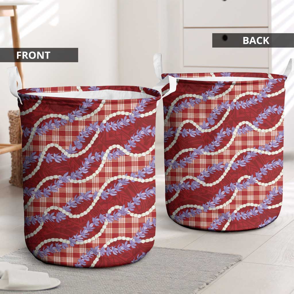 Red Hawaii Palaka Honohono Pikake Laundry Basket Hawaiian Orchid Lei Polynesian Pattern - Polynesian Pride