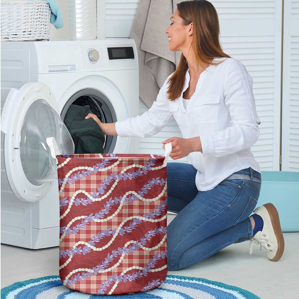 Red Hawaii Palaka Honohono Pikake Laundry Basket Hawaiian Orchid Lei Polynesian Pattern - Polynesian Pride