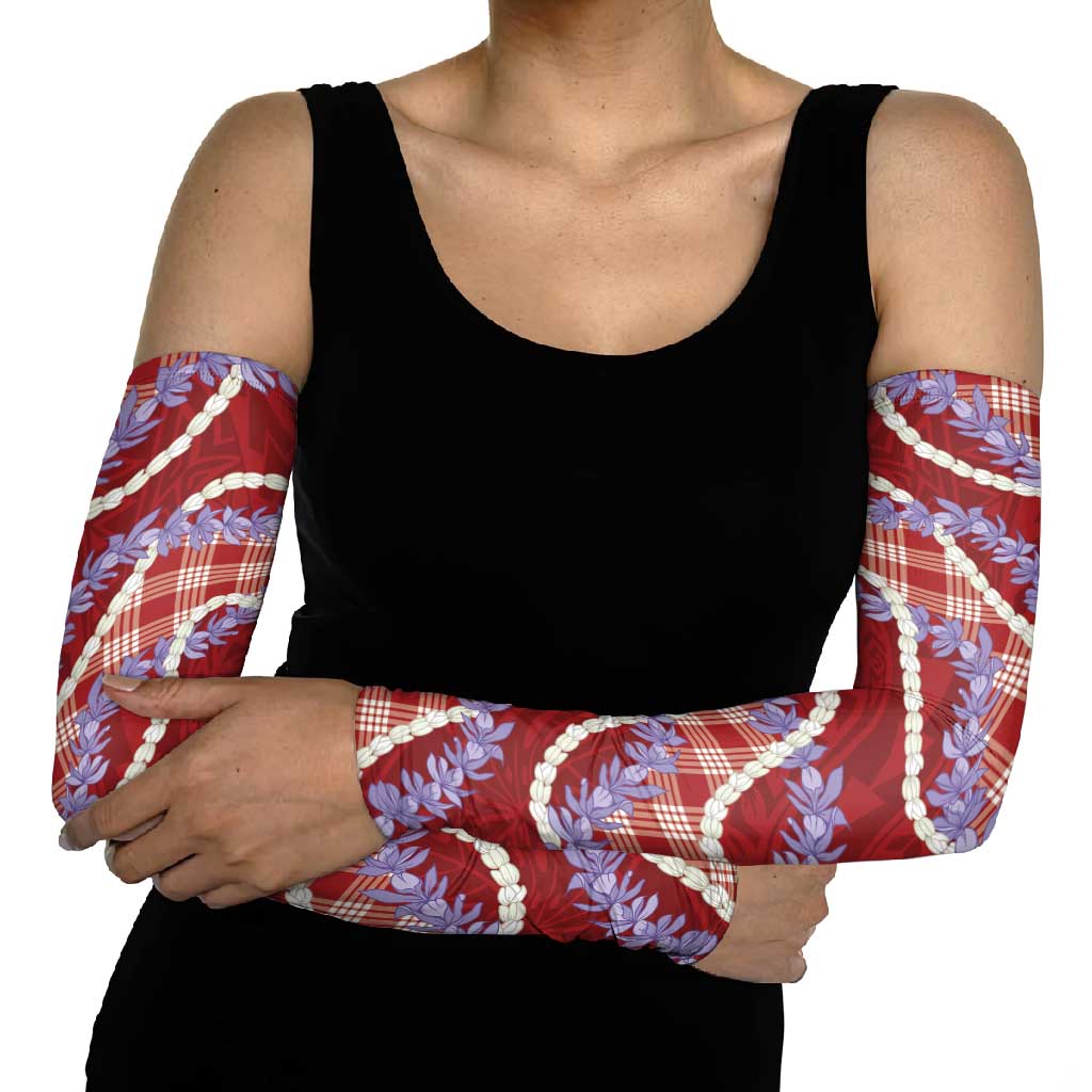 Red Hawaii Palaka Honohono Pikake Arm Sleeves Hawaiian Orchid Lei Polynesian Pattern LT14 - Polynesian Pride