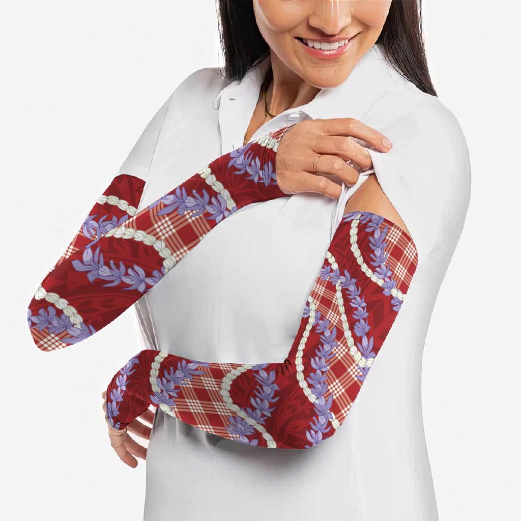 Red Hawaii Palaka Honohono Pikake Arm Sleeves Hawaiian Orchid Lei Polynesian Pattern LT14 - Polynesian Pride