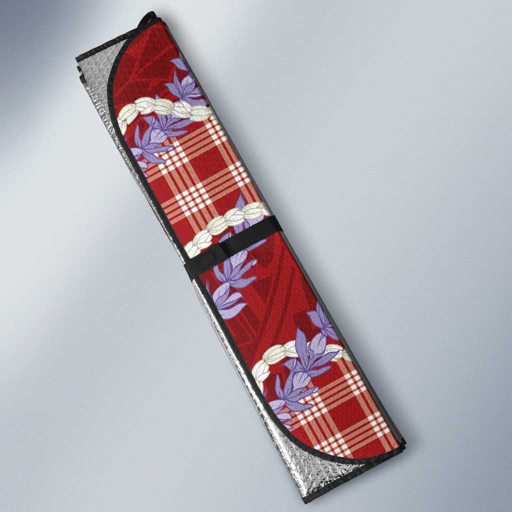 Red Hawaii Palaka Honohono Pikake Auto Sun Shade Hawaiian Orchid Lei Polynesian Pattern - Polynesian Pride