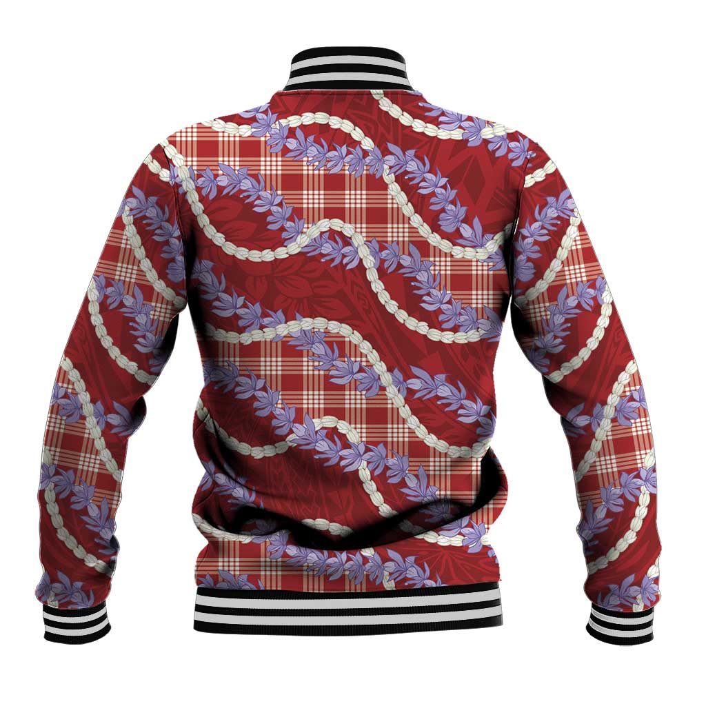 Red Hawaii Palaka Honohono Pikake Baseball Jacket Hawaiian Orchid Lei Polynesian Pattern - Polynesian Pride