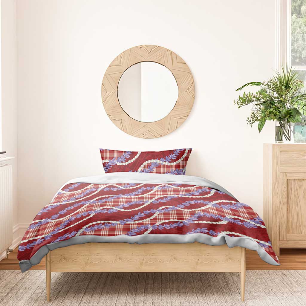 Red Hawaii Palaka Honohono Pikake Bedding Set Hawaiian Orchid Lei Polynesian Pattern - Polynesian Pride