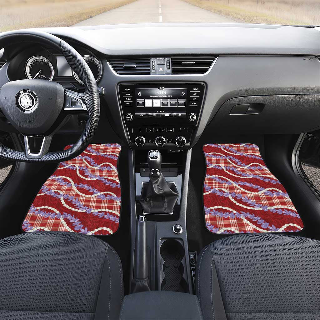 Red Hawaii Palaka Honohono Pikake Car Mats Hawaiian Orchid Lei Polynesian Pattern - Polynesian Pride