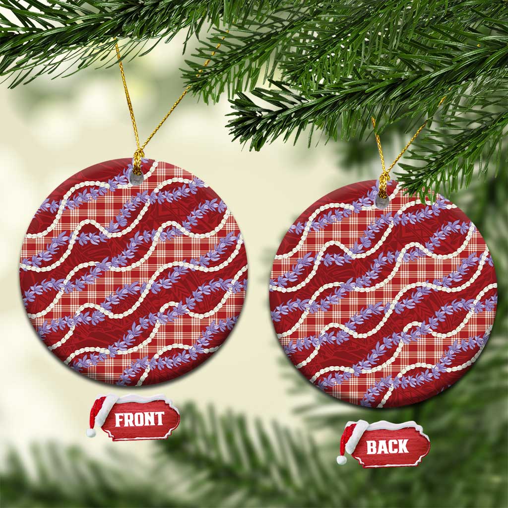 Red Hawaii Palaka Honohono Pikake Ceramic Ornament Hawaiian Orchid Lei Polynesian Pattern - Polynesian Pride