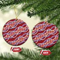 Red Hawaii Palaka Honohono Pikake Ceramic Ornament Hawaiian Orchid Lei Polynesian Pattern - Polynesian Pride