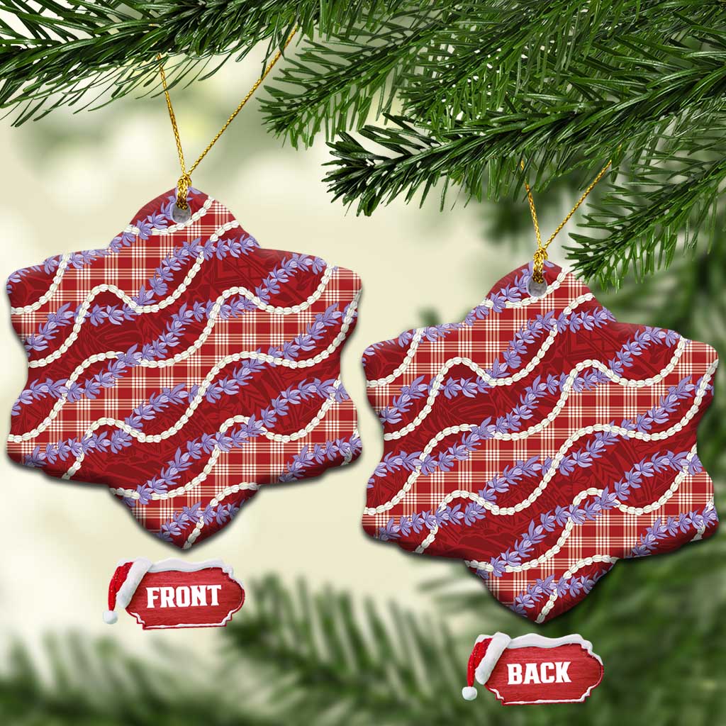 Red Hawaii Palaka Honohono Pikake Ceramic Ornament Hawaiian Orchid Lei Polynesian Pattern - Polynesian Pride