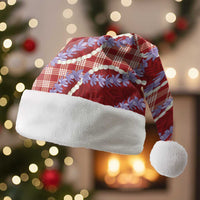 Red Hawaii Palaka Honohono Pikake Christmas Santa Hat Hawaiian Orchid Lei Polynesian Pattern - Polynesian Pride