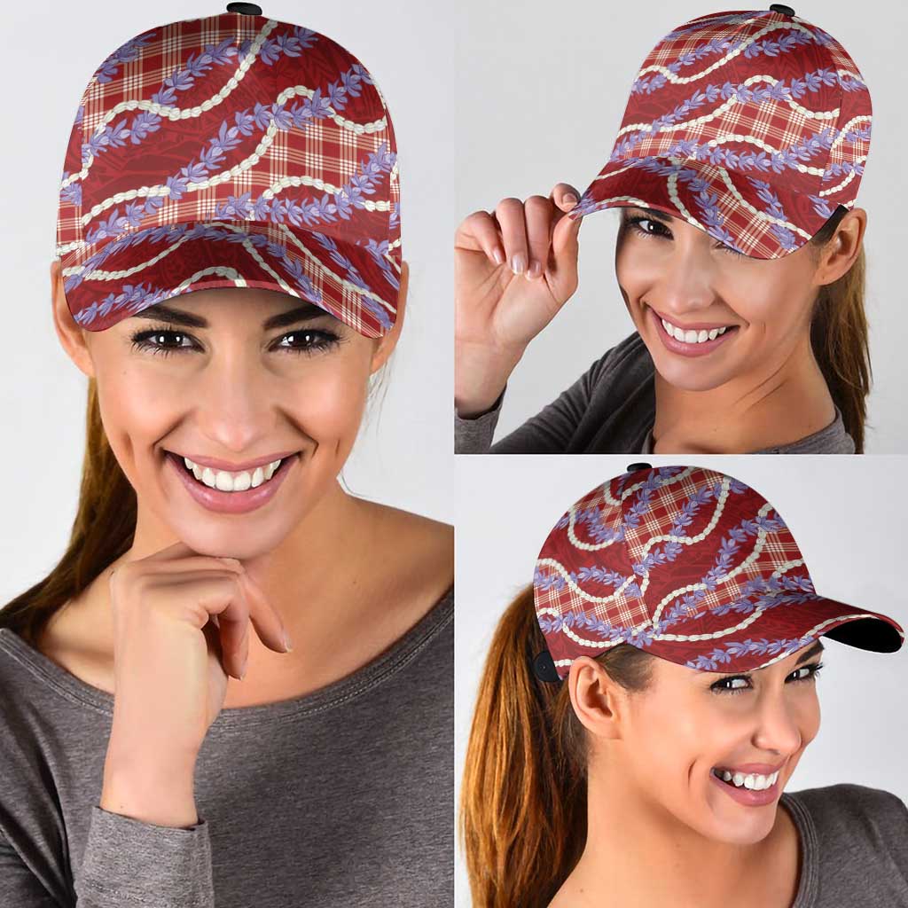 Red Hawaii Palaka Honohono Pikake Classic Cap Hawaiian Orchid Lei Polynesian Pattern - Polynesian Pride