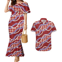 Red Hawaii Palaka Honohono Pikake Couples Matching Mermaid Dress and Hawaiian Shirt Hawaiian Orchid Lei Polynesian Pattern LT14 Red - Polynesian Pride