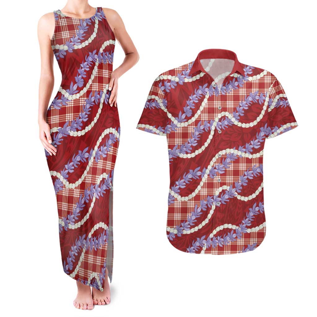 Red Hawaii Palaka Honohono Pikake Couples Matching Tank Maxi Dress and Hawaiian Shirt Hawaiian Orchid Lei Polynesian Pattern LT14 Red - Polynesian Pride
