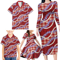 Red Hawaii Palaka Honohono Pikake Family Matching Long Sleeve Bodycon Dress and Hawaiian Shirt Hawaiian Orchid Lei Polynesian Pattern LT14 - Polynesian Pride