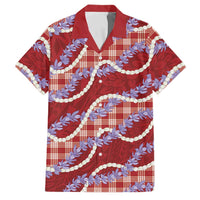 Red Hawaii Palaka Honohono Pikake Family Matching Off The Shoulder Long Sleeve Dress and Hawaiian Shirt Hawaiian Orchid Lei Polynesian Pattern LT14 Dad's Shirt - Short Sleeve Red - Polynesian Pride