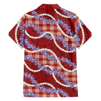 Red Hawaii Palaka Honohono Pikake Family Matching Off The Shoulder Long Sleeve Dress and Hawaiian Shirt Hawaiian Orchid Lei Polynesian Pattern LT14 - Polynesian Pride