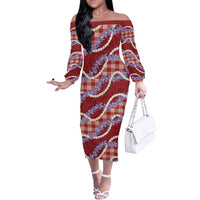 Red Hawaii Palaka Honohono Pikake Family Matching Off The Shoulder Long Sleeve Dress and Hawaiian Shirt Hawaiian Orchid Lei Polynesian Pattern LT14 Red - Polynesian Pride
