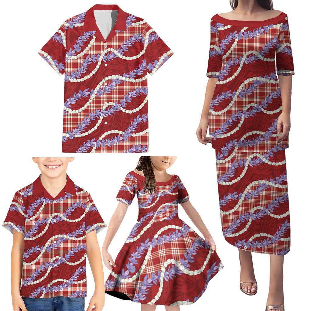 Red Hawaii Palaka Honohono Pikake Family Matching Puletasi and Hawaiian Shirt Hawaiian Orchid Lei Polynesian Pattern LT14 - Polynesian Pride