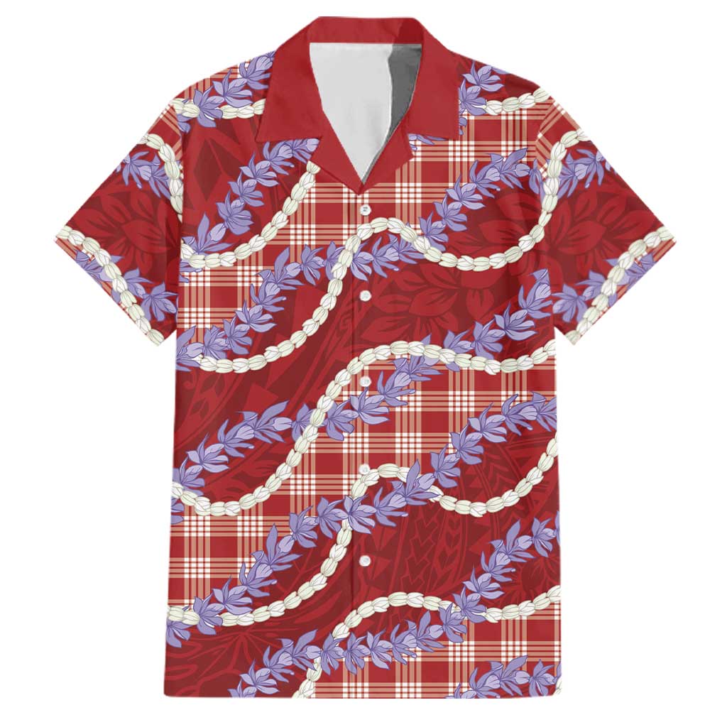 Red Hawaii Palaka Honohono Pikake Family Matching Puletasi and Hawaiian Shirt Hawaiian Orchid Lei Polynesian Pattern LT14 Dad's Shirt - Short Sleeve Red - Polynesian Pride