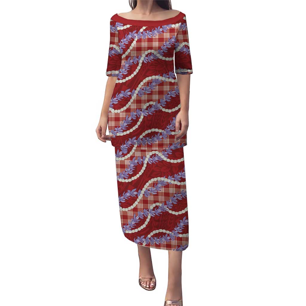 Red Hawaii Palaka Honohono Pikake Family Matching Puletasi and Hawaiian Shirt Hawaiian Orchid Lei Polynesian Pattern LT14 Red - Polynesian Pride