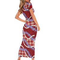 Red Hawaii Palaka Honohono Pikake Family Matching Short Sleeve Bodycon Dress and Hawaiian Shirt Hawaiian Orchid Lei Polynesian Pattern LT14 - Polynesian Pride