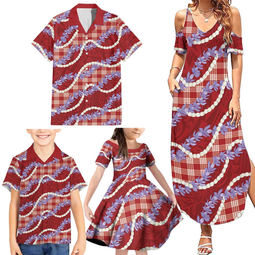 Red Hawaii Palaka Honohono Pikake Family Matching Summer Maxi Dress and Hawaiian Shirt Hawaiian Orchid Lei Polynesian Pattern LT14 - Polynesian Pride