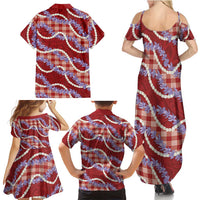 Red Hawaii Palaka Honohono Pikake Family Matching Summer Maxi Dress and Hawaiian Shirt Hawaiian Orchid Lei Polynesian Pattern LT14 - Polynesian Pride