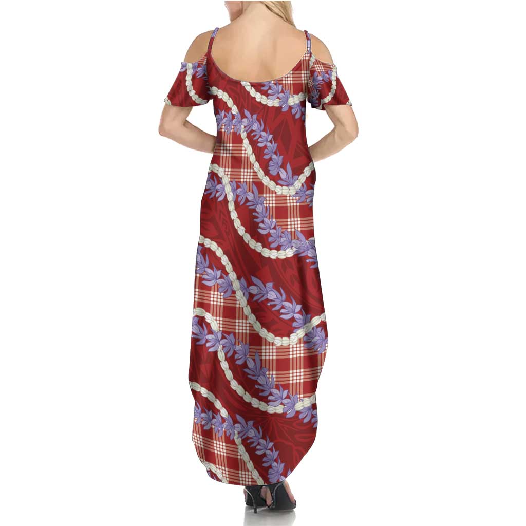 Red Hawaii Palaka Honohono Pikake Family Matching Summer Maxi Dress and Hawaiian Shirt Hawaiian Orchid Lei Polynesian Pattern LT14 - Polynesian Pride