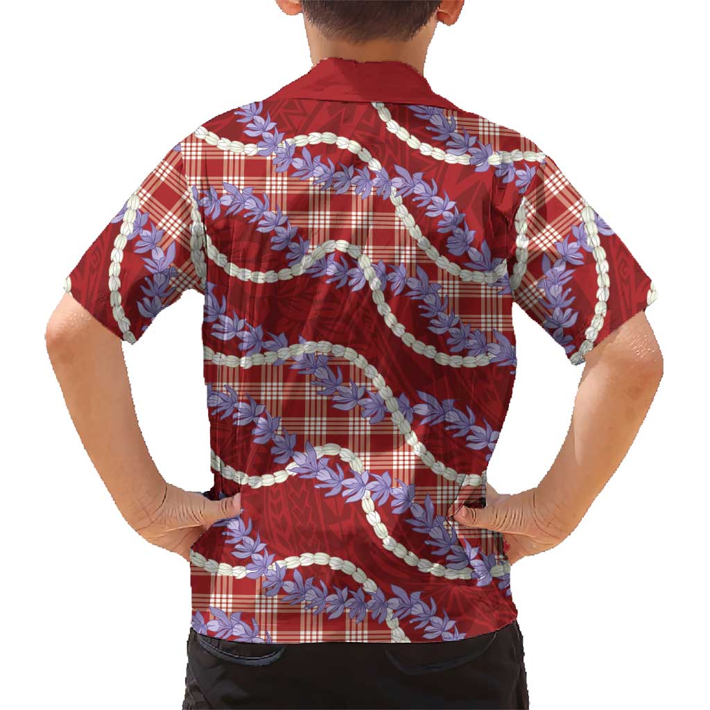 Red Hawaii Palaka Honohono Pikake Family Matching Tank Maxi Dress and Hawaiian Shirt Hawaiian Orchid Lei Polynesian Pattern LT14 - Polynesian Pride