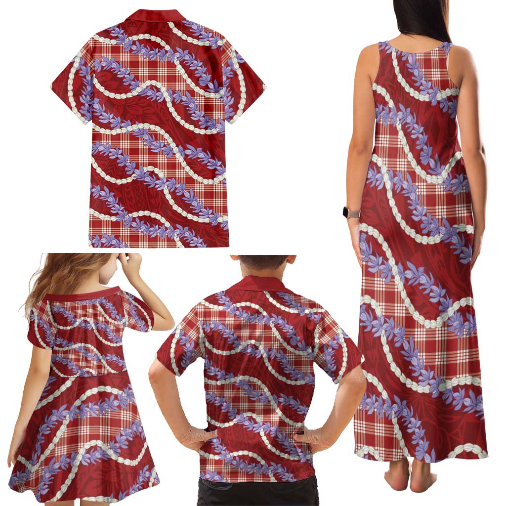 Red Hawaii Palaka Honohono Pikake Family Matching Tank Maxi Dress and Hawaiian Shirt Hawaiian Orchid Lei Polynesian Pattern LT14 - Polynesian Pride