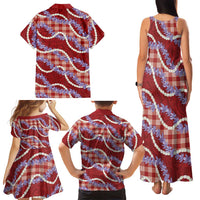 Red Hawaii Palaka Honohono Pikake Family Matching Tank Maxi Dress and Hawaiian Shirt Hawaiian Orchid Lei Polynesian Pattern LT14 - Polynesian Pride