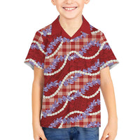 Red Hawaii Palaka Honohono Pikake Family Matching Tank Maxi Dress and Hawaiian Shirt Hawaiian Orchid Lei Polynesian Pattern LT14 - Polynesian Pride