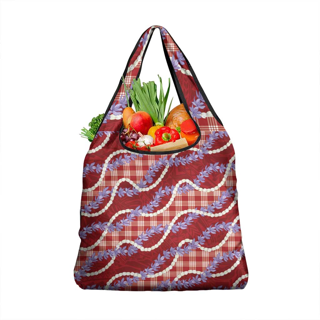 Red Hawaii Palaka Honohono Pikake Grocery Bag Hawaiian Orchid Lei Polynesian Pattern LT14 1-pack One Size Red - Polynesian Pride