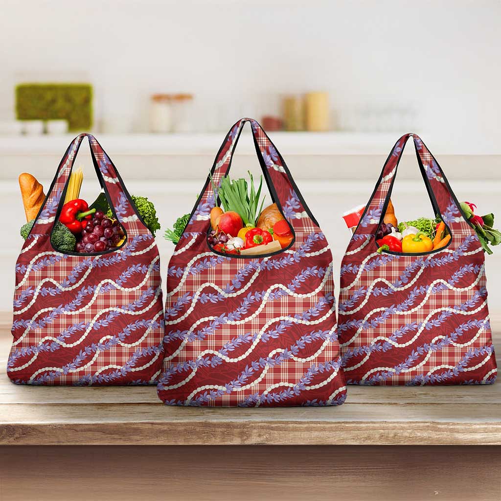 Red Hawaii Palaka Honohono Pikake Grocery Bag Hawaiian Orchid Lei Polynesian Pattern LT14 3-pack One Size Red - Polynesian Pride
