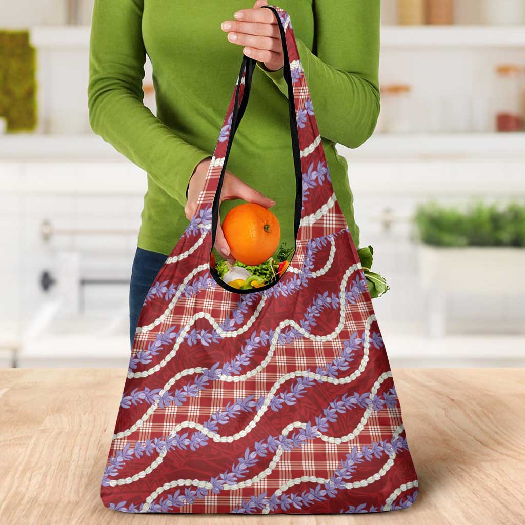 Red Hawaii Palaka Honohono Pikake Grocery Bag Hawaiian Orchid Lei Polynesian Pattern LT14 - Polynesian Pride