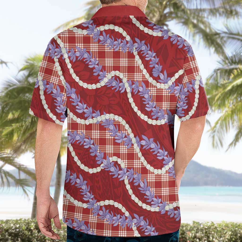 Red Hawaii Palaka Honohono Pikake Hawaiian Shirt Hawaiian Orchid Lei Polynesian Pattern - Polynesian Pride