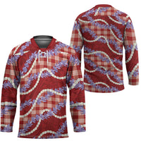 Red Hawaii Palaka Honohono Pikake Hockey Jersey Hawaiian Orchid Lei Polynesian Pattern - Polynesian Pride