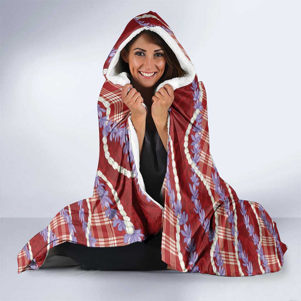 Red Hawaii Palaka Honohono Pikake Hooded Blanket Hawaiian Orchid Lei Polynesian Pattern - Polynesian Pride