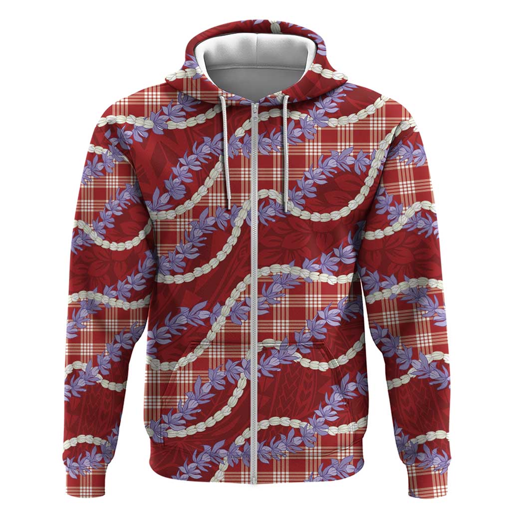 Red Hawaii Palaka Honohono Pikake Hoodie Hawaiian Orchid Lei Polynesian Pattern - Polynesian Pride