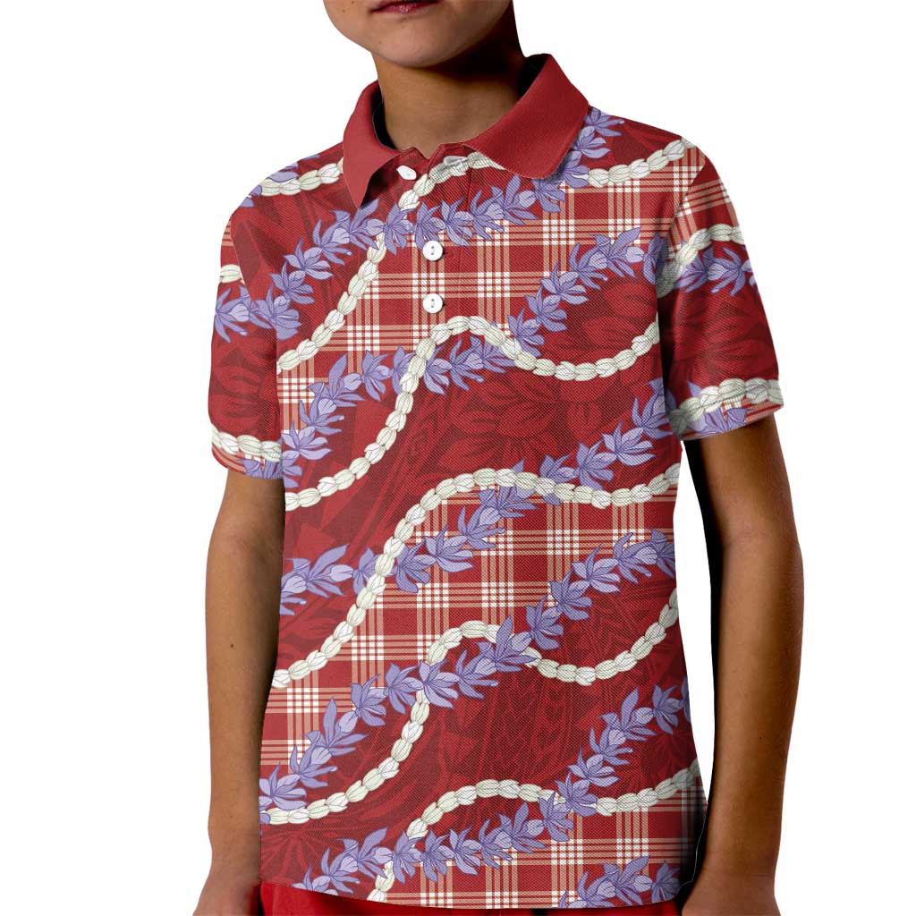 Red Hawaii Palaka Honohono Pikake Kid Polo Shirt Hawaiian Orchid Lei Polynesian Pattern - Polynesian Pride