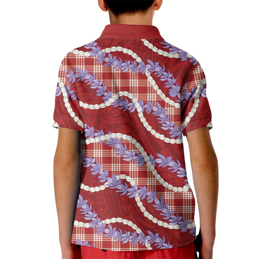 Red Hawaii Palaka Honohono Pikake Kid Polo Shirt Hawaiian Orchid Lei Polynesian Pattern - Polynesian Pride