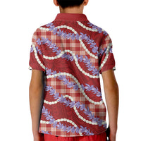 Red Hawaii Palaka Honohono Pikake Kid Polo Shirt Hawaiian Orchid Lei Polynesian Pattern - Polynesian Pride