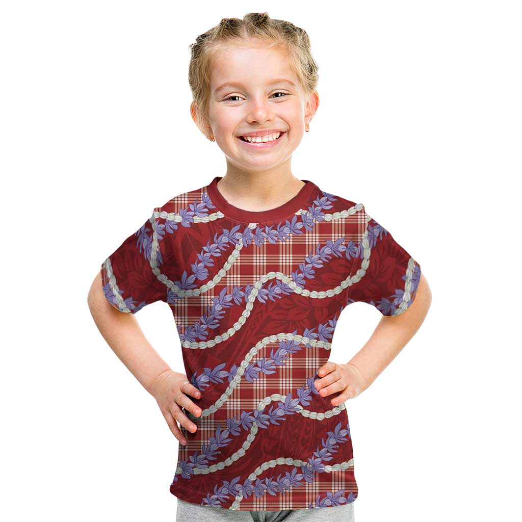 Red Hawaii Palaka Honohono Pikake Kid T Shirt Hawaiian Orchid Lei Polynesian Pattern - Polynesian Pride