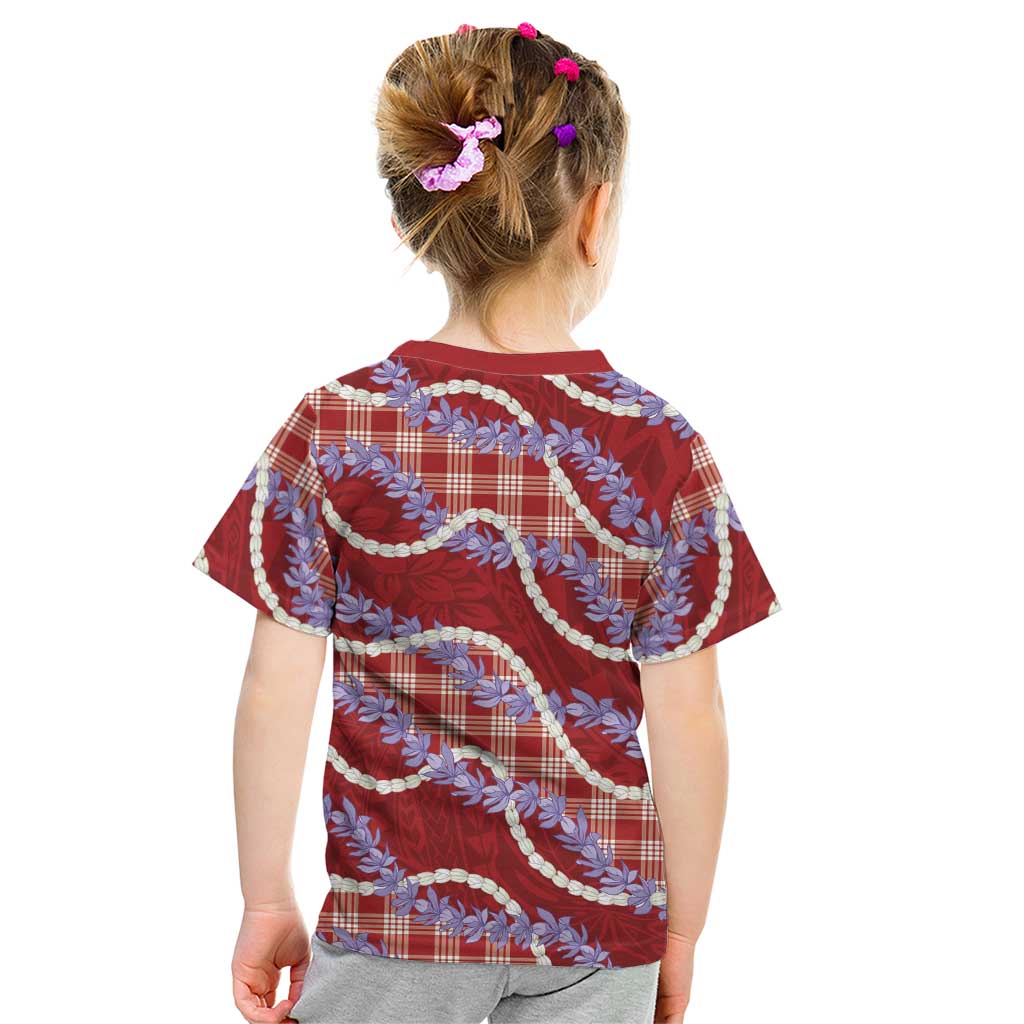 Red Hawaii Palaka Honohono Pikake Kid T Shirt Hawaiian Orchid Lei Polynesian Pattern - Polynesian Pride