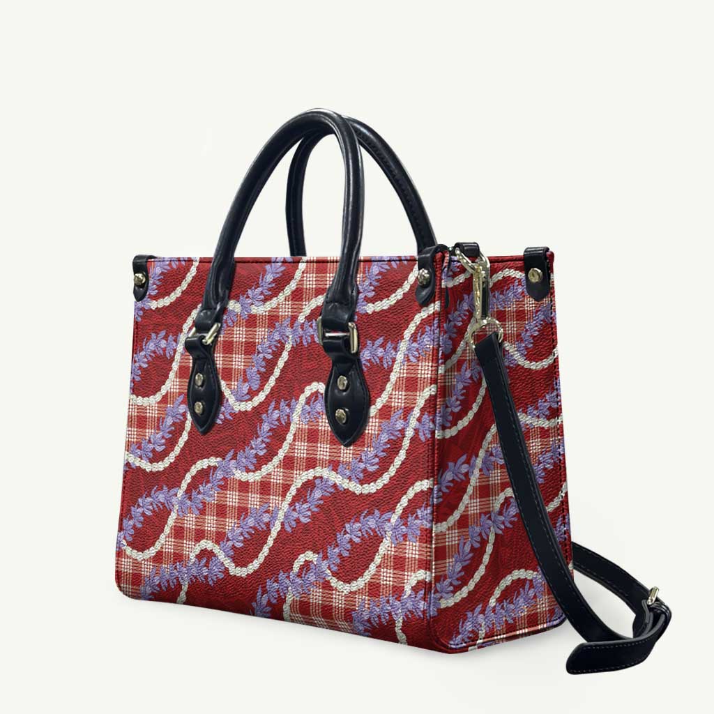 Red Hawaii Palaka Honohono Pikake Leather Bag Hawaiian Orchid Lei Polynesian Pattern - Polynesian Pride